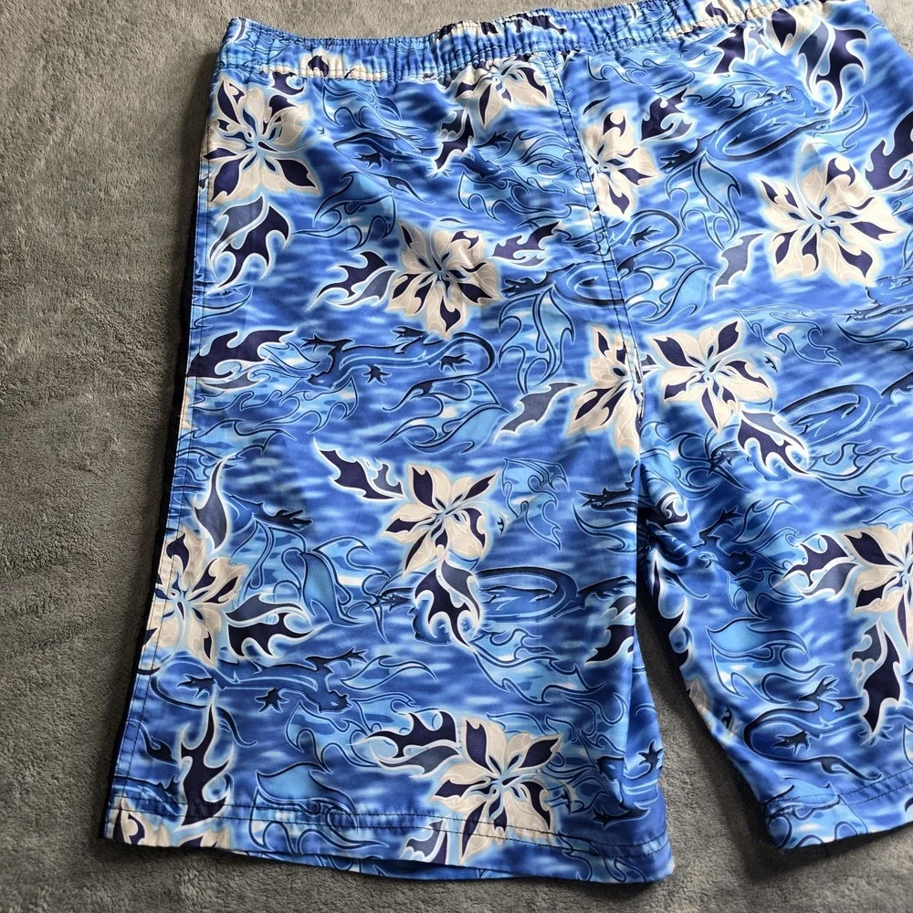 Gecko Hawaii Shorts Mens M Boardshorts Blue Floral Gecko Drawstring 10